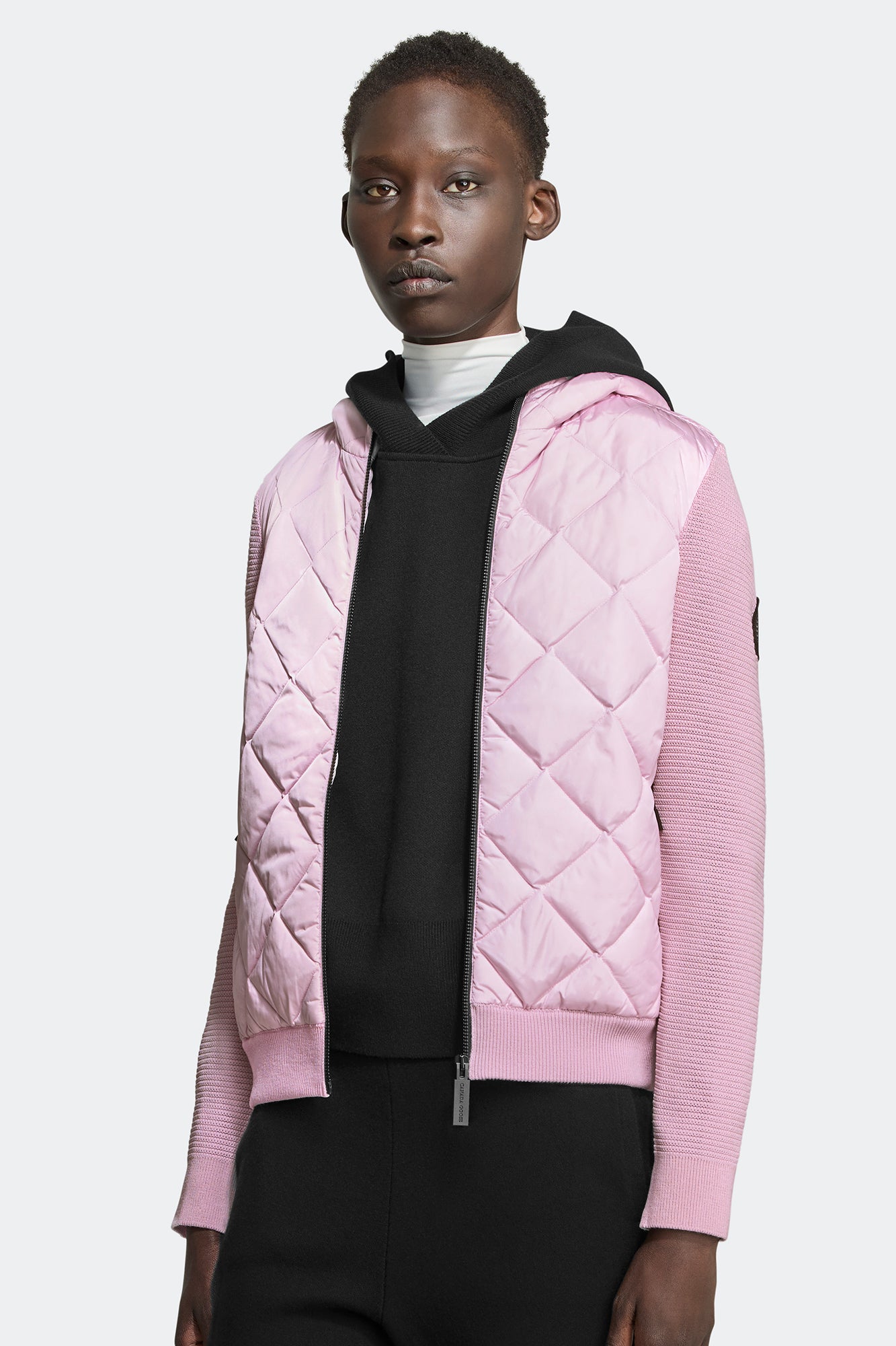 HyBridge® Quilted Knit Hoodie Black Label (Women) - Sunset Pink
