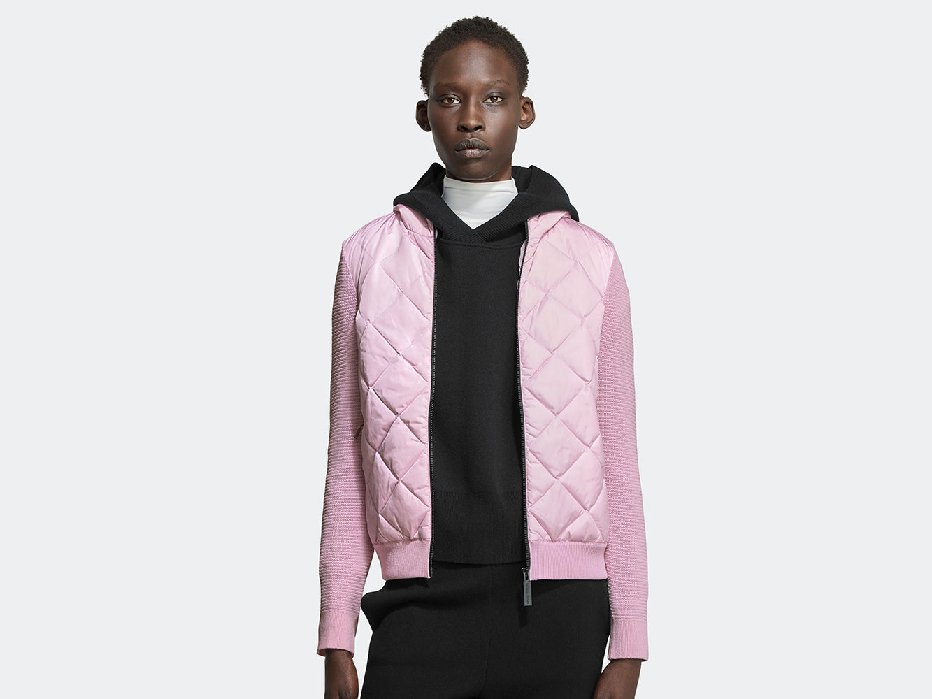 HyBridge® Quilted Knit Hoodie Black Label (Women) - Sunset Pink