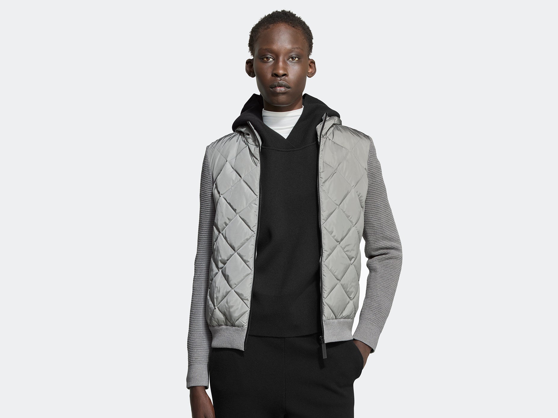 HyBridge® Quilted Knit Hoodie Black Label (Women) - Silver Ore